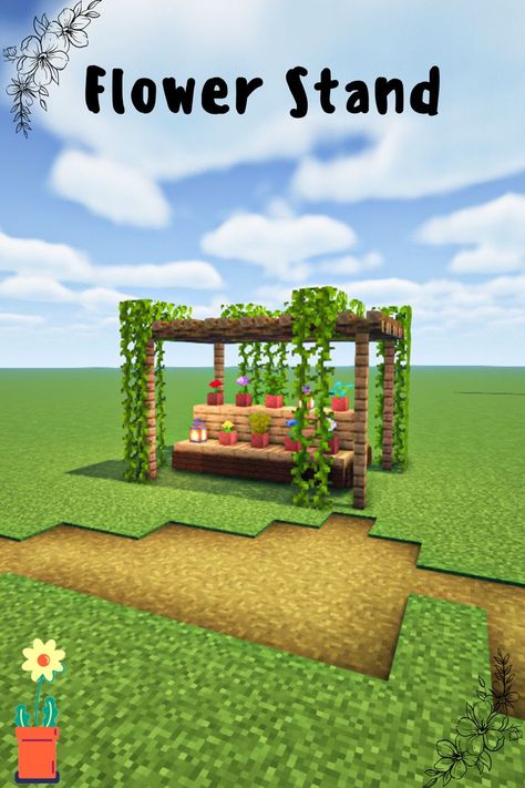 Flower Stand | Zen garden in Minecraft (Build Hack) Garden In Minecraft, Minecraft Room Ideas, Minecraft Flowers, Minecraft Garden Ideas, Minecraft Build Hacks, Build In Minecraft, Minecraft Shops, Minecraft Garden, Rumah Minecraft Sederhana