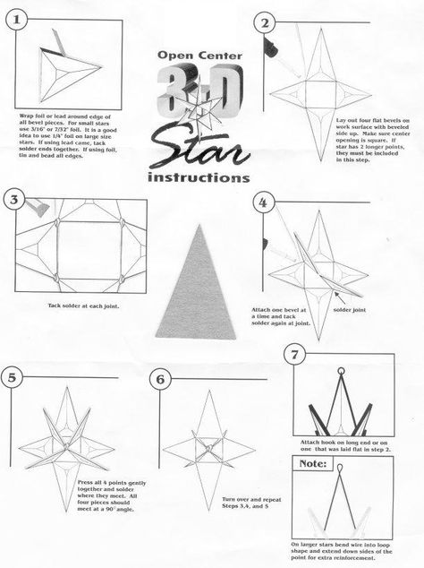 3-D star instructions; bevels recommended Stained Glass Star Pattern, Stained Glass Star, Dragonfly Stained Glass, Moravian Star, Stained Glass Patterns Free, Glass Fusing Projects, Making Stained Glass, Stained Glass Ornaments, Stained Glass Suncatchers