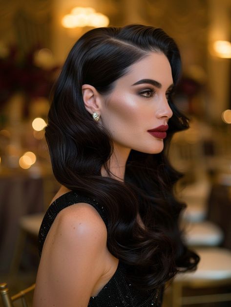 50s Glam Hairstyles, Hollywood Wavy Hair, Romantic Long Hairstyles, Old Hollywood Updo Hairstyles, Side Part Hollywood Waves, Hollywood Waves Long Hair, Hollywood Waves Side Part, Old Hollywood Bridal Hair, Old Hollywood Glamour Hairstyles