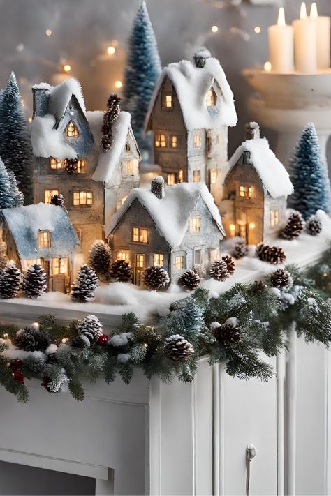 #christmas #decor #home White House Christmas Decorations, Snowy House, Christmas Coffee Table Decor, Christmas Tree Village, White House Christmas, Christmas Decorations Cheap, Cozy Christmas Decor, Christmas Themes Decorations, White Christmas Trees