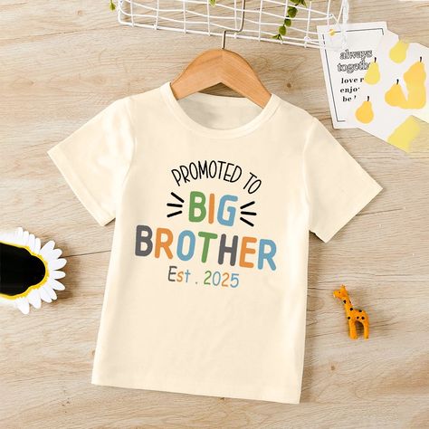 Promoted To Big Brother Est 2025 Print Kids T-shirt Pregnancy Announcement Boys Shirt Child Summer Promoted To Big Brother, Outfit Top, Summer Retro, Retro Shorts, Boys Shirt, Boys Shirts, Big Brother, Pregnancy Announcement, Kids Tshirts