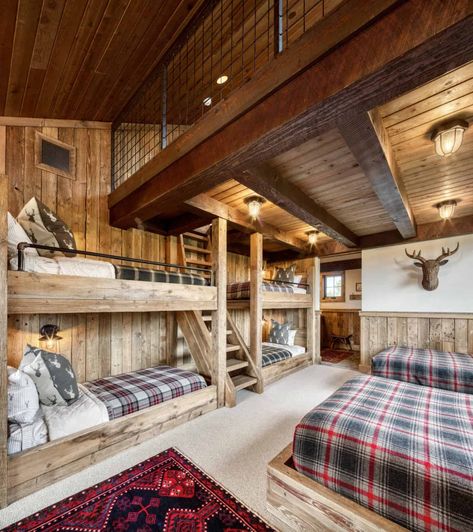 Cabin Bunks, Cabin Bunk Room, Rustic Bunk Beds, Mountainside Retreat, Retreat Space, Bunk Room Ideas, Cabin Bunk Beds, Bunk Bed Rooms, Bunk Beds Built In