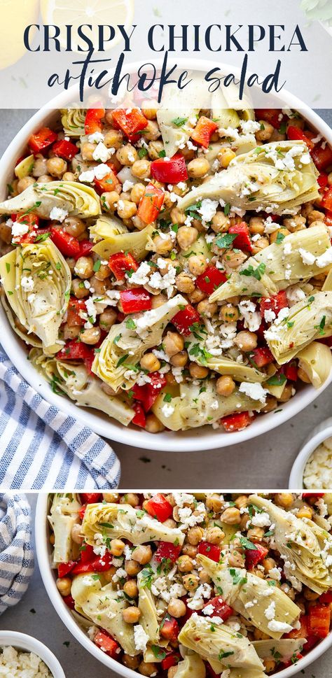 Artichoke Salad Recipe, Artichoke Chickpea Salad, Mexican Chickpea Salad, Chickpea Salad Dressing, Chick Peas Recipes, Chickpea Dressing, Fajitas Crockpot, Cauliflower Chickpea Salad, Salad With Artichokes