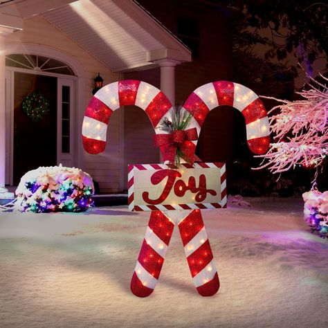 Candy Cane Lane Christmas Decor, Mesh Candy Cane, Candy Cane Christmas Decor, Candy Cane Christmas Decorations, Holiday Lights Outdoor, Canes Decor, Candy Cane Decorations, Holiday Lights Display, Christmas Yard Decorations