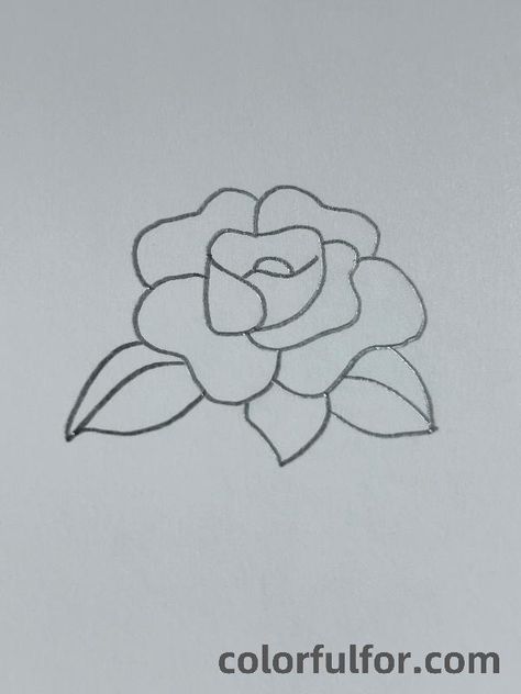 Simple-Rose-with-Leaves Rose Drawing Tattoo Simple, Easy Rose Doodle, Easy Rose Sketch, Abstract Rose Drawing, Rose Flower Drawing Simple, Rose Doodle Simple, How To Draw Roses Easy, Rose Drawing Simple Step By Step, Rose Simple Drawing