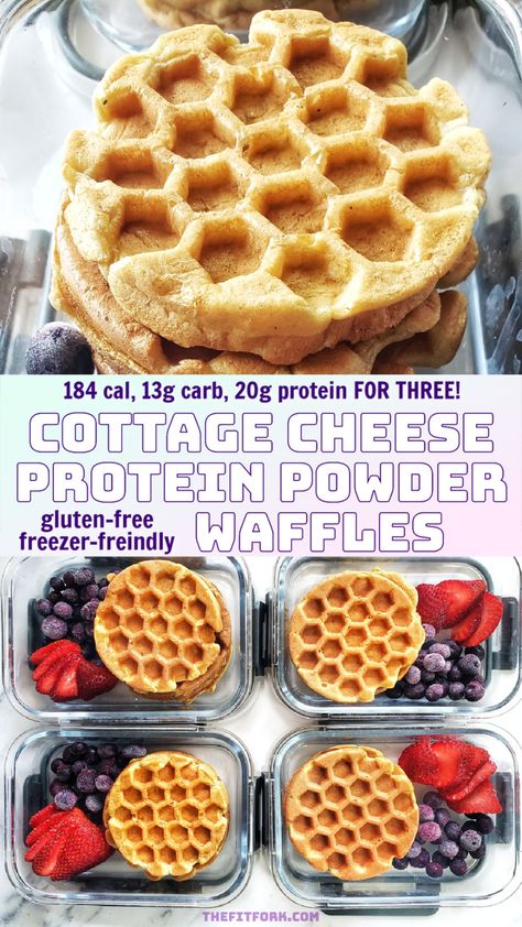 Protein Powder Cottage Cheese, Cottage Cheese Waffle Recipe, Cottage Cheese Waffles, Freezer Friendly Meal Prep, Eggs Cottage Cheese, Protein Eggs, Almond Flour Waffles, Easy Waffle Recipe, Banana Flour