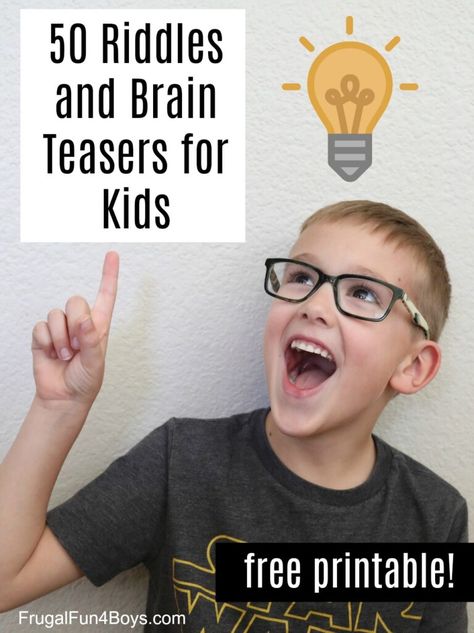 50 Riddles and Brain Teasers for Kids - Free Printable! - Frugal Fun For Boys and Girls Kids Jokes And Riddles, Riddles Kids, Christmas Jokes For Kids, Jokes Kids, Icebreaker Games, Funny Riddles With Answers, Brain Teasers Riddles, Kids Questions, Brain Teasers For Kids