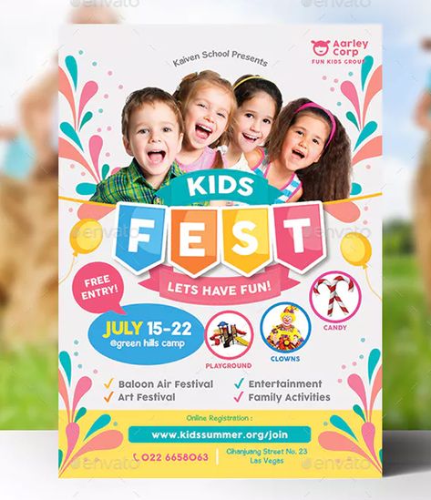 41+ Kids Festival Flyer Templates - Free & Premium Templates Download Kids Poster Design, School Poster Ideas, Kids Brochures, Kids Fest, Poster Design Kids, Kids Festival, Kids Graphic Design, Workbook Design, Festival Ideas