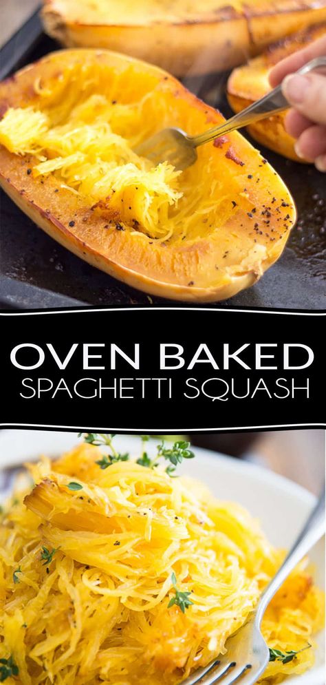 So very easy to make and so deliciously tasty, Oven Baked Spaghetti Squash might very well become your favorite side dish or pasta replacement! Oven Baked Spaghetti Squash, Zucchini Spagetti, Oven Baked Spaghetti, Garlic Parmesan Spaghetti Squash, Squash In Oven, Parmesan Spaghetti Squash, Cook Spaghetti Squash, Cooking Spaghetti Squash, Garlic Spaghetti