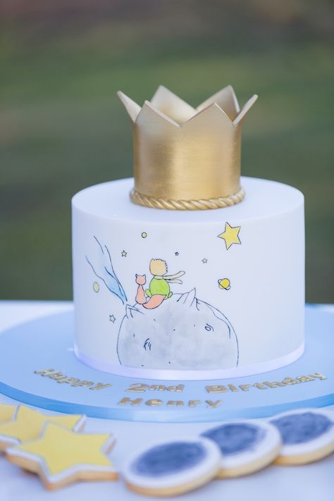 Little Prince Cake from The Little Prince Birthday Party on Kara's Party Ideas | KarasPartyIdeas.com (14) Little Prince Cake, Little Prince Birthday Party, Cardboard Airplane, Prince Cake, Cookie Birthday Party, Prince Birthday Party, Prince Theme, Prince Party, Prince Birthday