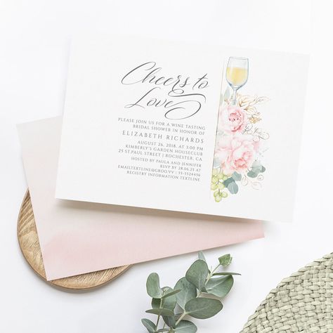 Soft Pastel Flowers, Wine Bridal Shower Invitations, Travel Bridal Showers, Pink Bridal Shower Invitations, Bridal Shower Wine, Modern Bridal Shower, Elegant Bridal Shower, Pink Bridal Shower, Floral Bridal Shower Invitations