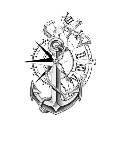 Compass Rose Anchor Tattoo, Compass And Anchor Tattoo Design, Female Compass Tattoo, Christian Anchor Tattoo, Compass Neck Tattoo, Compass Tattoo Design Men, Compass Tattoo Drawing, Tato Jam, Traveling Tattoo