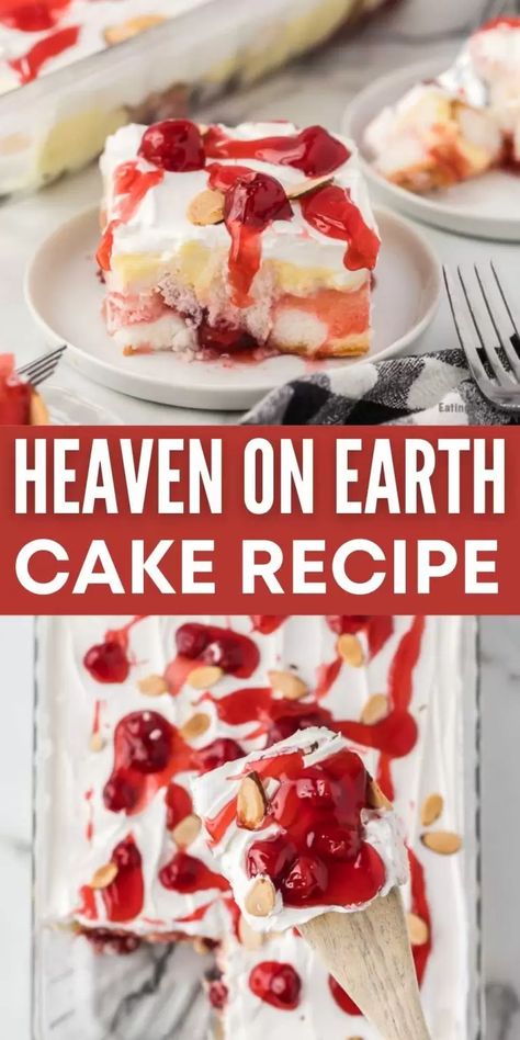 Heaven on Earth Cake Recipe - Eating on a Dime Heavenly Cake Recipe, Heaven On Earth Cake Recipe, Heaven On Earth Cake, Lush Cake, Icebox Cakes, Angel Food Cake Desserts, Earth Cake, Cookie Icing Recipe, Banana Split Cake