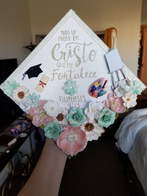 Graduation Cap Decor with bible verse College Graduation Cap Ideas Christian, Graduation Cap God Quotes, Bible Quotes For Graduation Caps, Graduation Cap Designs Scriptures, Graduation Cap Ideas Bible Verses, Christian Caps Graduation, Cap Decoration Graduation Bible Verse, Grad Cap Bible Verse, Catholic Graduation Cap