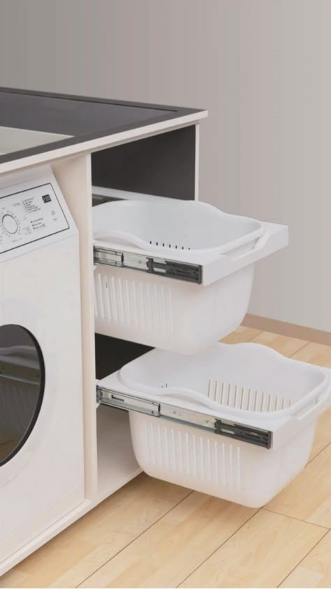 Laundry Room Pull Out Hampers, Laundry Cupboard Storage, Kitchen Laundry Combo, Laundry Room Hamper Ideas, Laundry Cupboard Ideas, Kitchen Laundry Combo Layout, Storage Ideas Laundry Room, Pull Out Laundry Hamper, Laundry Hamper Ideas