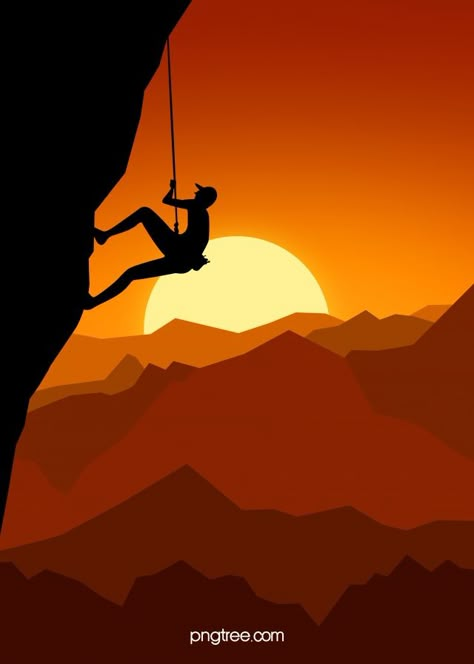 Orange Flat Sunset Outdoor Rock Climbing Sport Silhouette Background Rock Climbing Quotes, Rock Climbing Design, Rock Climbing For Beginners, Rock Climbing Aesthetic, Rock Climbing Photography, Rock Climbing Women, Rock Climbing Outfit, Climbing Design, Rock Climbing Workout