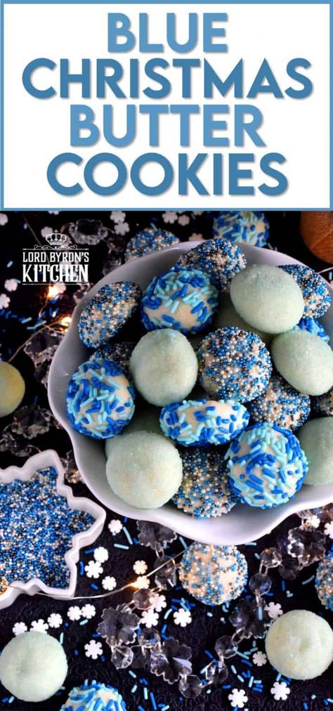 Blue Christmas Butter Cookies - Lord Byron's Kitchen Christmas Butter Cookies, Christmas Butter, Rudolph Cookies, Fantastic Recipes, Cookie Boxes, Glace Cherries, Cookie Ball, Cherry Candy, Sprinkle Cookies