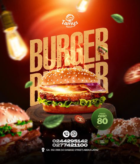 Food flyer design (Burger) Food Flyer Design, Creative Burger, Burger Design, Brunch Burger, Restaurant Poster, Burger Places, Food Flyer, Menu Flyer, Illustrator Design Tutorial