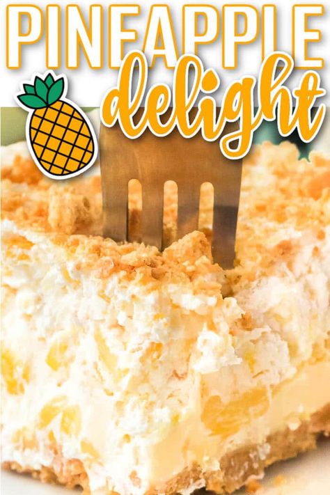 Heavenly Pineapple Pecan Cheesecake Bars, Pineapple Delight Dessert Cool Whip, Light Pineapple Desserts, Pineapple Surprise Dessert, Healthy Crushed Pineapple Recipes, Coconut Pineapple Dessert Recipes, Pineapple Delight Recipe, Tropical Pineapple Paradise Pie, What Can I Make With Crushed Pineapple