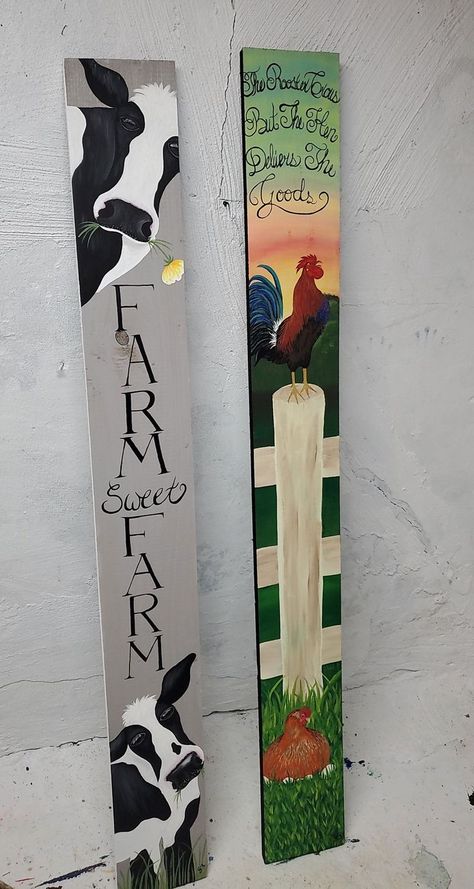 Porch leaner | Barn wood art, Wood pallet art, Painted wood signs 4h Painting Projects, Paintings On Boards, Cow Porch Leaner, Welcome Sign Painting Ideas, Farmhouse Porch Leaner, Spring Porch Leaner Ideas, Welcome Porch Leaner Sign Diy, Farm Porch Signs, Spring Porch Leaners