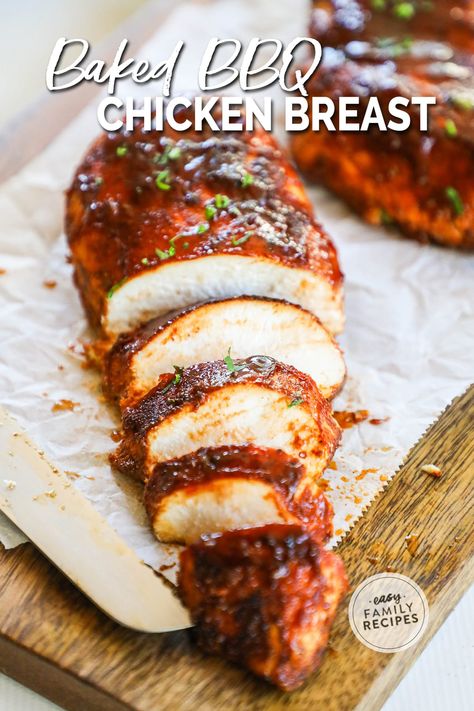 This 30 Minute Baked BBQ Chicken Breast is a summer recipe you can enjoy all year long! The chicken is slathered in a sweet, smoky, savory spice blend, covered in BBQ sauce, then baked until tender and juicy. Serve this Oven-Baked BBQ Chicken with any of your favorite summer side dishes. It's a meal that the whole family will love that takes just 5 minutes to prep. Serve this BBQ Oven Baked Chicken as is or shred it up and use it in another recipe! Baked Bbq Chicken Breast, Easy Baked Bbq Chicken, Bbq Baked Chicken Breast, Baked Bbq Chicken Recipes, Bbq Chicken Breast Recipe, Oven Baked Bbq Chicken, Chicken Breast Oven, Sweet Potato Oven, Easy Bbq Recipes