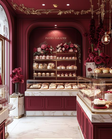 «The Pastry Paradise». 🥐🪽♥️ Dessert Bar Restaurant, Luxury Bakery Interior, Luxury Coffee Shop Interior Design, Cake Shop Ideas, Bakery Shop Ideas, Art Deco Bakery, Pastry Interior Design, Luxury Pastries, Cafe Shop Design Ideas