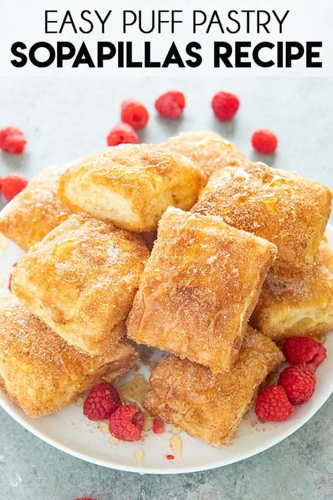 Easy Baked Sopapillas are light on the inside and crisp on the outside!  Rolled in melted vanilla butter and cinnamon sugar these sopapillas are fun and mouthwatering! #sopapillas #dessert #easydessert Group Snacks, Cinnamon Sugar Desserts, Authentic Mexican Desserts, Marshmallow Dessert, Sopapilla Recipe, Salty Marshmallow, Pastry Puff, Marshmallow Desserts, Mexican Desserts