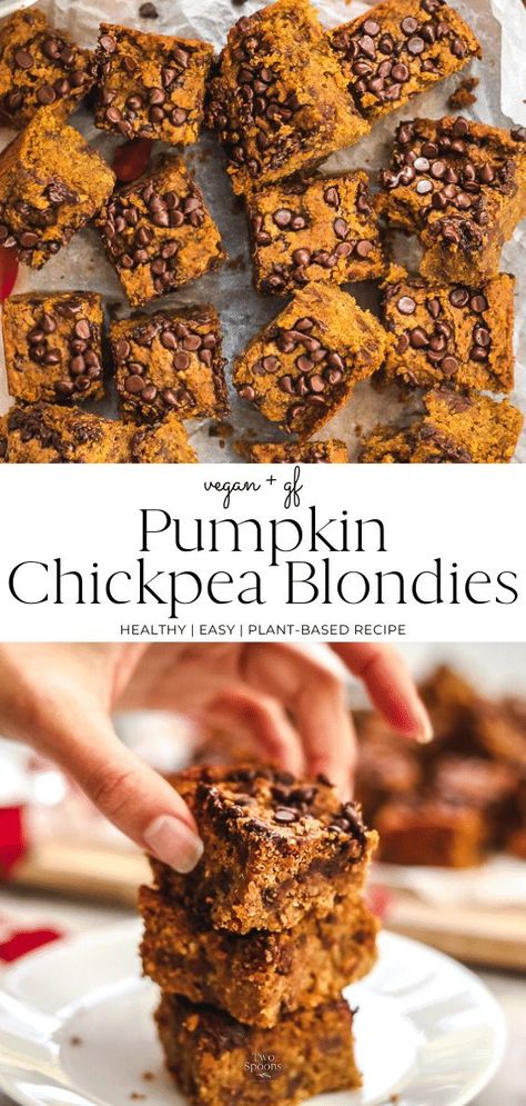 Pumpkin Healthy, Pumpkin Chickpea, Blondies Recipe Easy, Chickpea Blondies, Vegan Chickpea Recipes, Healthy Vegan Desserts, Blondies Recipe, Healthy Treat, Vegan Pumpkin