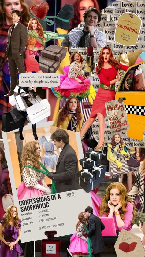 Aesthetic Movie Collage Wallpaper, Confessions Of A Shopaholic Aesthetic, Shopaholic Aesthetic, Cinema Wallpaper Aesthetic, Confession Of A Shopaholic, Movies Moodboard, She's All That Movie, Romcom Movies, Shuffles Aesthetic