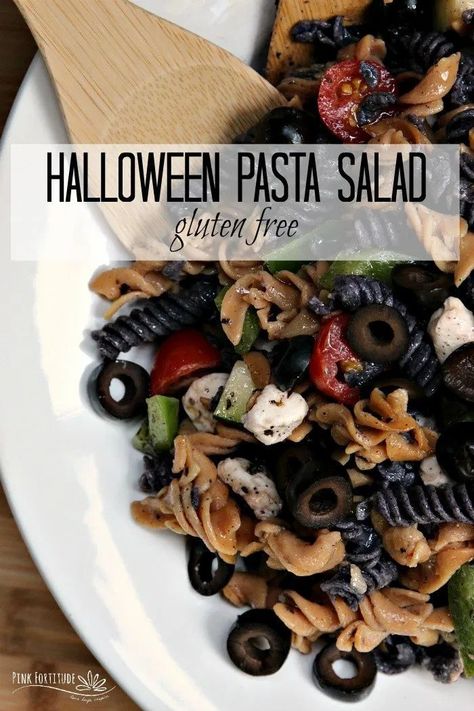 Sometimes, you need something quick and easy to whip up for your Halloween party or take along to a potluck. This Italian-style Halloween pasta salad is THE perfect dish to feed a crowd. Oh and BTW - it's made with whole foods and is gluten-free and dairy free to accommodate anyone's nutritional protocols or dietary needs. AND - the black and purple pasta is made with all-natural ingredients. As in - real food. You don't have to be scared with this recipe... Gluten Free Halloween Dinner Ideas, Halloween Pasta Salad Ideas, Halloween Salad Ideas, Halloween Pasta Ideas, Gluten Free Halloween Recipes, Halloween Pasta Salad, Purple Pasta, Gluten Free Party Snacks, Halloween Food Ideas For Parties