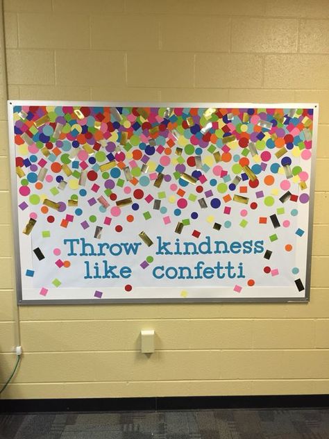 35+ Creative Bulletin Board Ideas for Classroom Decoration 2017 Confetti Bulletin Board, Throw Kindness Like Confetti, Counseling Bulletin Boards, Kindness Like Confetti, Creative Bulletin Boards, Church Bulletin Boards, Library Bulletin Boards, Ra Ideas, Classroom Bulletin Boards