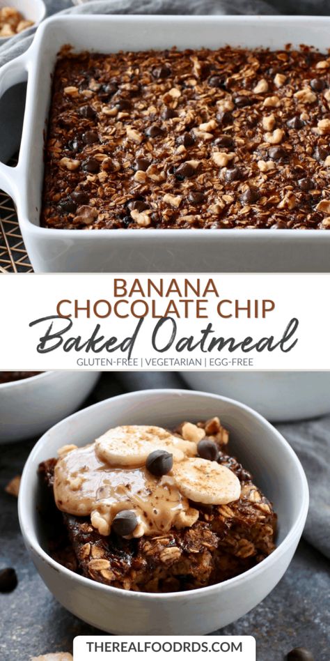 Chocolate Chip Baked Oatmeal, Sandwich Vegetarian, Recipe Oatmeal, Recipe Healthy Breakfast, Creamy Oatmeal, Egg Free Breakfast, Baked Oatmeal Healthy, Baked Oatmeal Recipe, Healthy Oatmeal Recipes