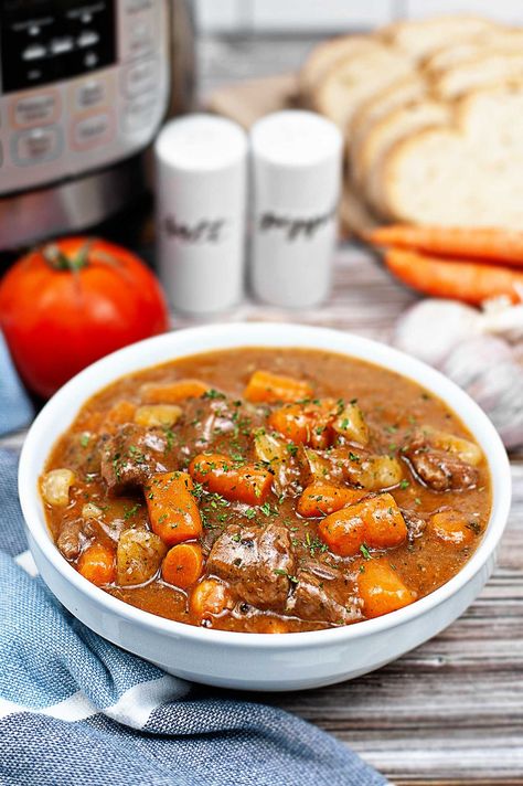 Delicious Instant Pot beef stew, ready in no time! Tender beef, hearty veggies, and rich flavors in one bowl. Beef Stew Crock Pot Recipes With Onion Soup Mix Meat, Steak Stew Instant Pot, Venison Stew Instant Pot, Beef And Barley Soup Instant Pot, Stew Meat Recipes Instapot, Beef Stew Meat Recipes Instant Pot, Stew Instant Pot Recipes, Instapot Beef Stew, Beef Stew Instant Pot