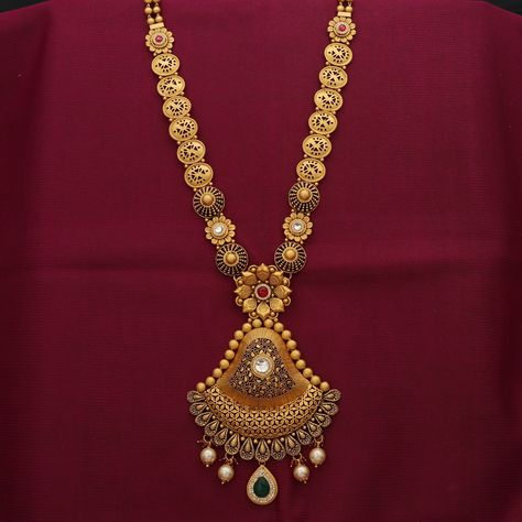 handmade indian style artisan necklace jewelry , yellow gold weight is 67.55 grams approx, Necklace full length with pendent is 40 centimeter + 11 centimeter pendent and 6.8 centimeter wide.. . the earrings comes with normal push/backs, if you want real gold puch or backs . please contact us. Please click the below to see more collection- https://www.etsy.com/shop/desirejewelryin?ref=seller-platform-mcnav 22k Gold Long Necklace, Gold Long Set Design, 40 Grams Gold Necklace Designs, 8 Grams Gold Necklace, Long Necklace Designs, Indian Gold Necklace Designs, Antique Necklace Gold, 22k Gold Necklace, Jhumka Designs