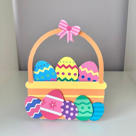 Basket Paper Craft, Easter Bunny Paper Craft, Paper Easter Basket, Paper Craft Template, Easter Basket Crafts, Easter Crafts Preschool, Easy Toddler Crafts, Easter Crafts For Toddlers, Easter Arts And Crafts