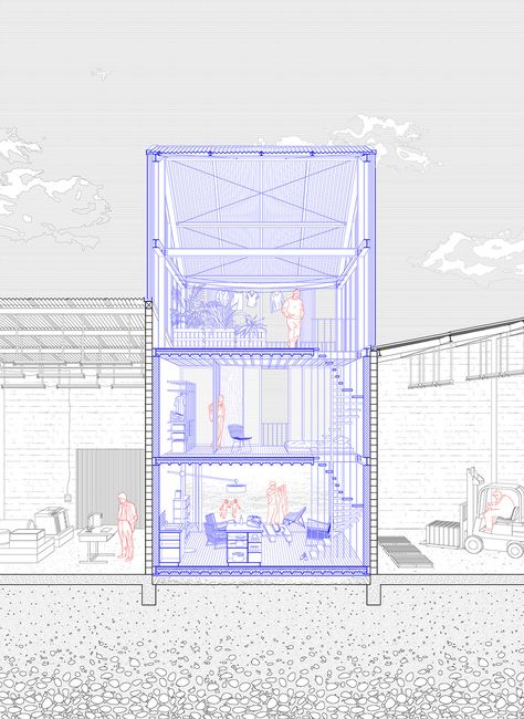 Arnaud Jouanchicot (architecte), 2016, coupe Section Drawing Architecture, Portfolio D'architecture, Collage Architecture, Architecture Cool, Section Drawing, Architecture Presentation Board, Architecture Panel, Best Architecture, Architecture Collage