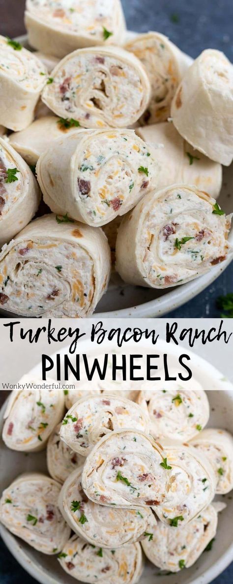 Turkey Bacon Ranch Cream Cheese Pinwheels are great for lunch, snack, holiday appetizer, game day or party food. Perfect for using up leftover Thanksgiving turkey, these Turkey Pinwheels can easily be made low carb too. #appetizerrecipes #snackrecipes #holidayrecipes #partyrecipes #lunchrecipes #leftoverturkeyrecipes Turkey Bacon Ranch Pinwheels, Bacon Ranch Pinwheels, Turkey Bacon Ranch, Ranch Pinwheels, Turkey Pinwheels, Party Finger Food, Cream Cheese Pinwheels, Cheese Pinwheels, Low Fat Low Carb