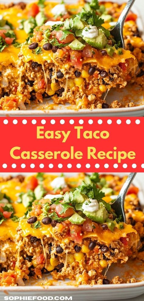 Searching for a fun twist on taco night? This Easy Taco Casserole Recipe is a delightful way to enjoy all your favorite flavors baked to perfection. It’s an easy casserole recipe that everyone will love. Taco Bell Casserole, Taco Hotdish Recipes, Mexican Food Recipes Casseroles, Best Mexican Casserole, Taco Casserole Recipes, Taco Bake Casserole, Casserole For Two, Taco Casserole Bake, Super Easy Casseroles