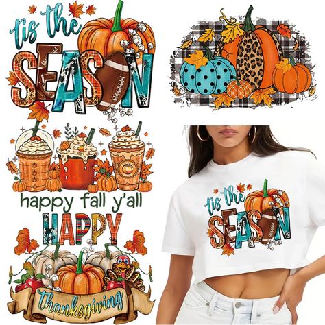 PRICES MAY VARY. 🍂Thanksgiving Iron on Patches: Our iron on transfers includes 4 packs fall iron-on stickers with maple leaf turkey pumpkin drink pattern. Ranging from 6 inches to 9 inches in length and width depending on the pattern, they are perfect for kids and adult t-shirts. 🍂Bright Colors & Clear Patterns: Our fall transfer film are printed using superior premium DTF Inks & high-quality transfer film. The printing effect is clearly, High rate color transfer, bright color, clear patterns, Stickers For Shirts, Thanksgiving T Shirts, Pumpkin Turkey, Maple Leaf Design, Hoodie Diy, Jean Backpack, Diy Vetement, Autumn Stickers, Western Design