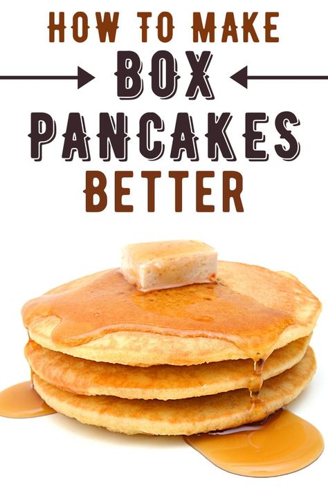 Here are 14 tips and tricks for making your boxed pancake mix taste homemade! Aunt Jemima would be proud. Pancake Recipe From Box Best, Best Box Pancake Recipe, Make Box Pancakes Better, Pancakes Box Mix Better, Pancake Box Mix Recipes, Pancake Box Mix Better, Make Pancake Mix Better, Box Pancake Mix Ideas, How To Make Box Pancakes Better