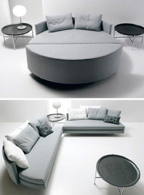 Round Bed. (I've always wanted one, and this one turns into a couch too, so that's kinda amazing.) Round Mattress, Circle Bed, Light Wooden Floor, Deco Studio, Sleeper Sofas, Convertible Furniture, Multipurpose Furniture, Round Sofa, Round Beds