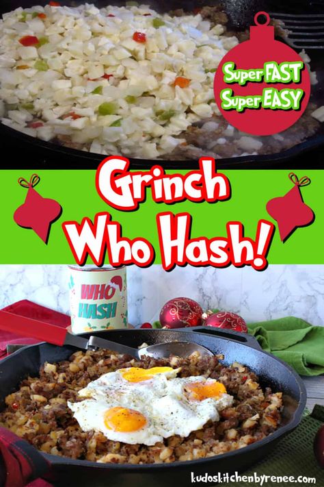 Grinchmas Breakfast Ideas, The Grinch Breakfast Ideas, Grinch Breakfast Food, Grinch Lunch Ideas For Kids, Grinch Theme Breakfast, Grinch Brunch Food, Who Hash Grinch, Grinch Christmas Breakfast Ideas, Breakfast With The Grinch