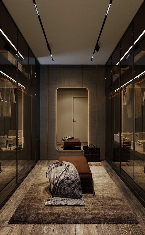 Walking Closet Ideas Luxury, Modern Luxury Wardrobe, Dressing Room Lighting, Chalet Modern, Modern Closet Designs, Dream Closet Design, Closet Design Layout, Walk In Closet Design, Luxury Closets Design