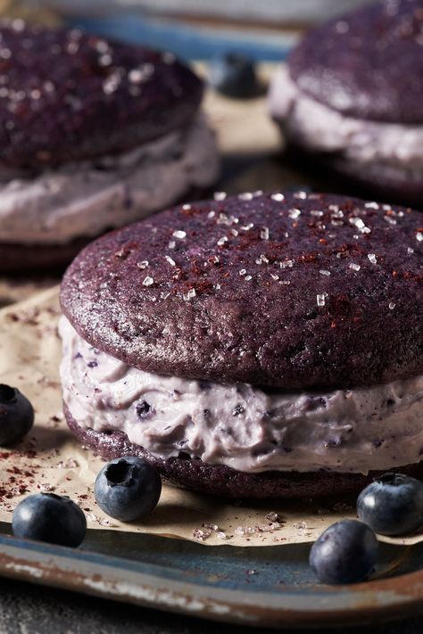 Lemon Blueberry Whoopie Pies, Blueberry Whoopie Pies, Whoopie Pie Flavors, Maine Whoopie Pie Recipe, Maine Desserts, Whoopi Pies, Blueberry Cakes, Whoopee Pie, Church Recipes