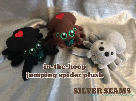 The Jumping Spider pattern | Silver Seams Spider Sewing Pattern, Spider Plush, Plushies Diy, Spider Pattern, Bug Crafts, Sewing Machine Embroidery, Brother Embroidery, Jumping Spider, Sewing Stuffed Animals