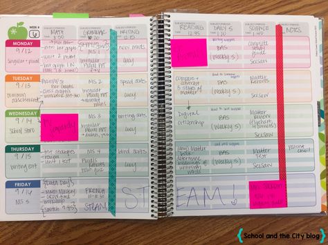 Erin Condren teacher planner // Blog post: 8 Reasons Why I Love My Erin Condren Teacher Planner {School and the City blog} Binder Organization School, Teachers Planner, Lesson Plan Organization, Cricut Teacher, Organization School, Erin Condren Teacher Planner, Math Lab, Planner School, Organized Classroom