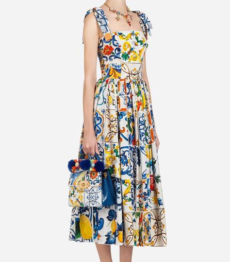 Bright Maxi Dress, Long Cotton Dress, Majolica Print, Capri Outfits, Affordable Jeans, Dolce Gabbana Dress, Italy Outfits, Print Jumpsuit, Italy Trip