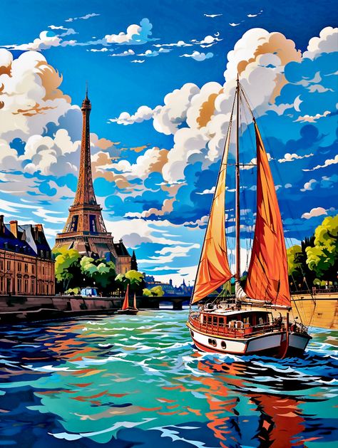 Best Paintings In The World, France Illustration, Paint By Number Diy, Drawing Themes, World Most Beautiful Place, Adventure Travel Explore, Wall Decor Crafts, La Seine, Dream Vacations Destinations