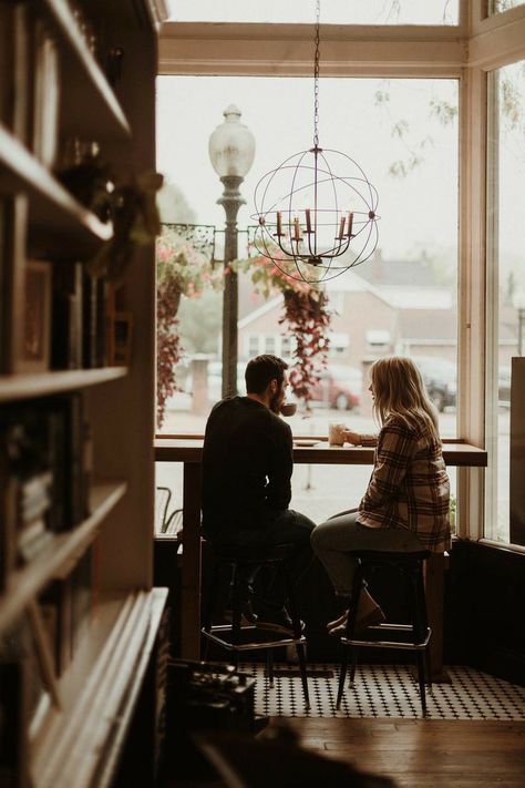 Coffee Shop Photo Shoot Couple, Cute Couple Photos In Cafe, Couples Having Coffee, Coffee Shop Couple Aesthetic, Coffeeshop Photoshoot Couple, Coffee House Engagement Photos, Coffee Couple Photoshoot, Coffee Shop Engagement Photoshoot, Coffee Shop Date Photoshoot