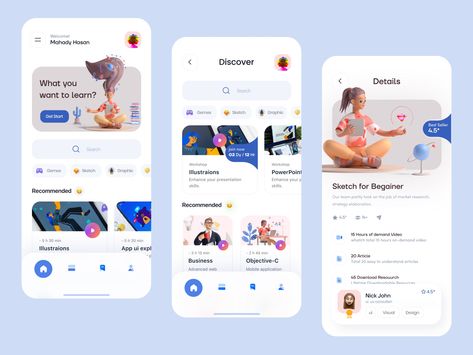 Online Learning by Mahady Hasan Rony for Component on Dribbble Ux Design Mobile, App Design Layout, Desain Ui, Android Design, Mobile App Design Inspiration, App Interface Design, Learning Apps, Portfolio Web Design, App Design Inspiration